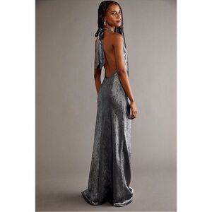 Free People Elegant Gray Metallic Ella Maxi Dress